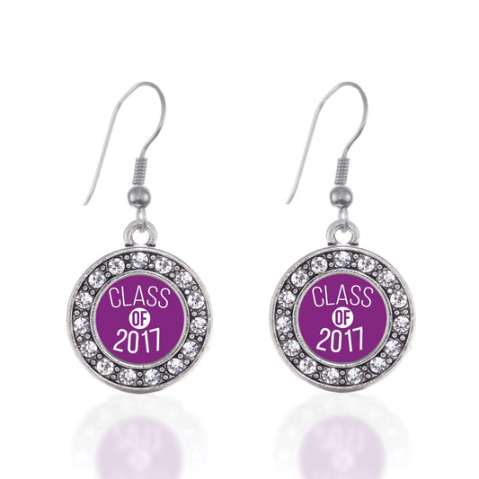Silver Purple Class of 2017 Circle Charm Dangle Earrings