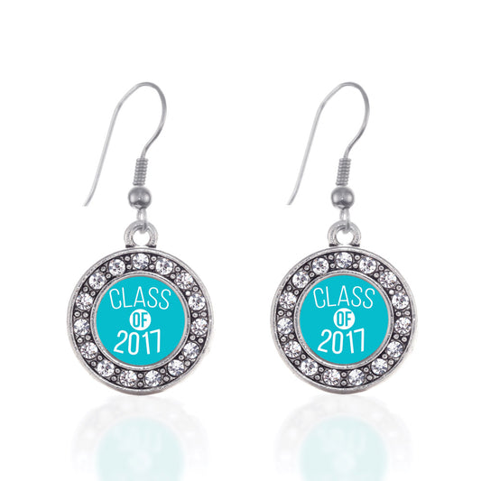 Silver Teal Class of 2017 Circle Charm Dangle Earrings