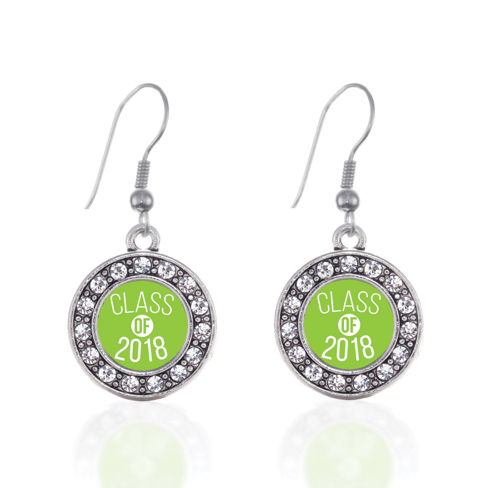 Silver Lime Green Class of 2018 Circle Charm Dangle Earrings