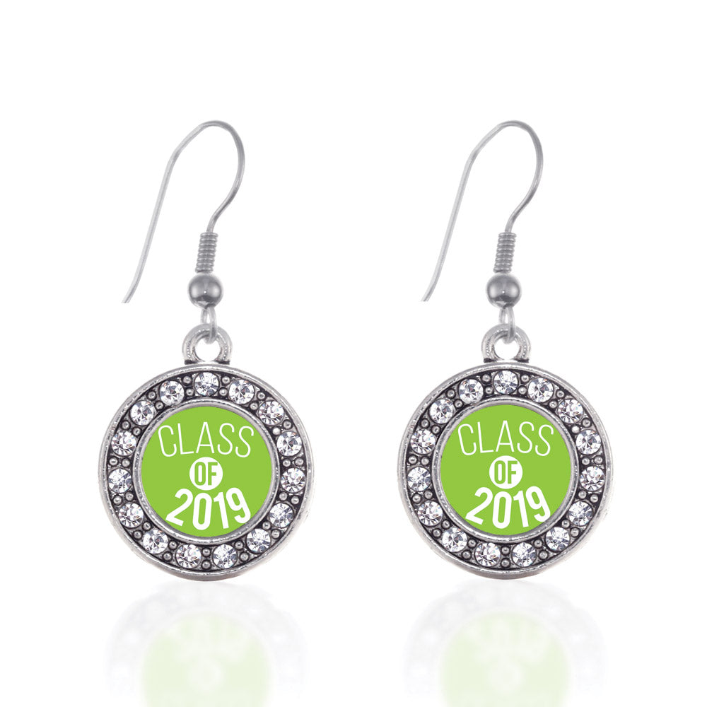 Silver Lime Green Class of 2019 Circle Charm Dangle Earrings