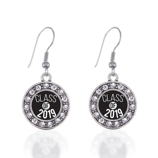 Silver Class of 2019 Circle Charm Dangle Earrings