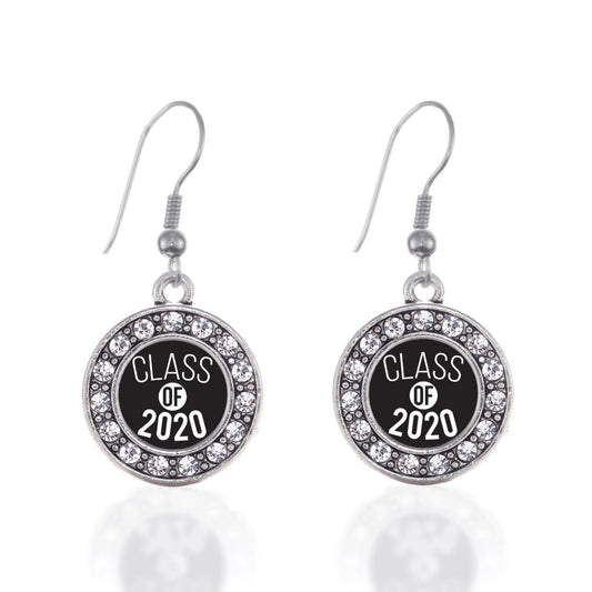 Silver Class of 2020 Circle Charm Dangle Earrings