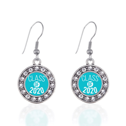 Silver Teal Class of 2020 Circle Charm Dangle Earrings