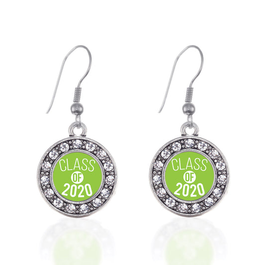 Silver Lime Green Class of 2020 Circle Charm Dangle Earrings