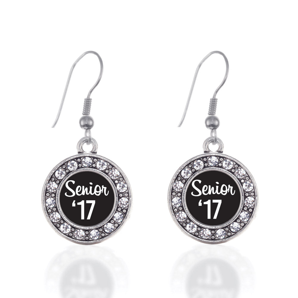 Silver Senior '17 Circle Charm Dangle Earrings