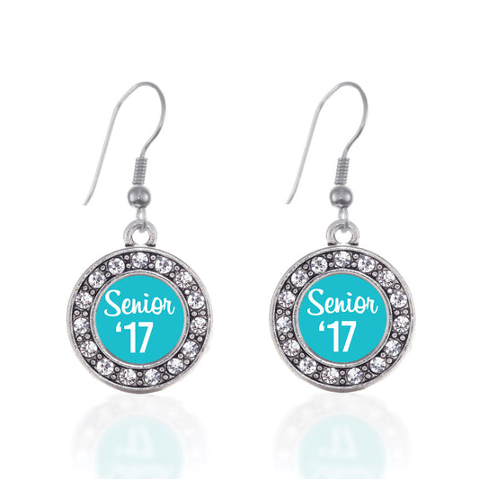 Silver Teal Senior '17 Circle Charm Dangle Earrings