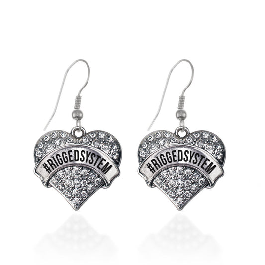 Silver #RiggedSystem Pave Heart Charm Dangle Earrings