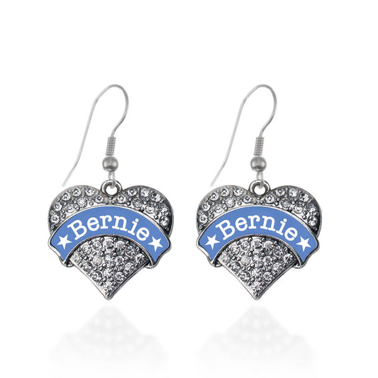 Silver Bernie Supporter Pave Heart Charm Dangle Earrings