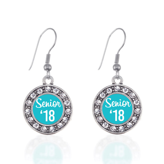 Silver Teal Senior '18 Circle Charm Dangle Earrings