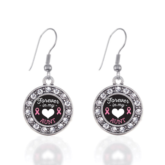 Silver Forever in My Heart Aunt Breast Cancer Support Circle Charm Dangle Earrings
