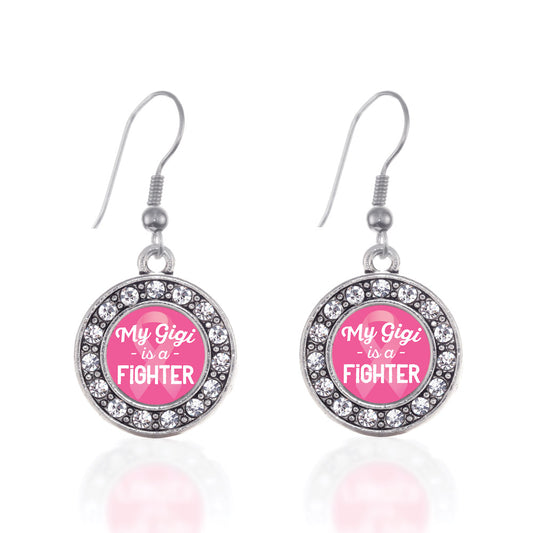 Silver My Gigi is a Fighter Breast Cancer Awareness Circle Charm Dangle Earrings