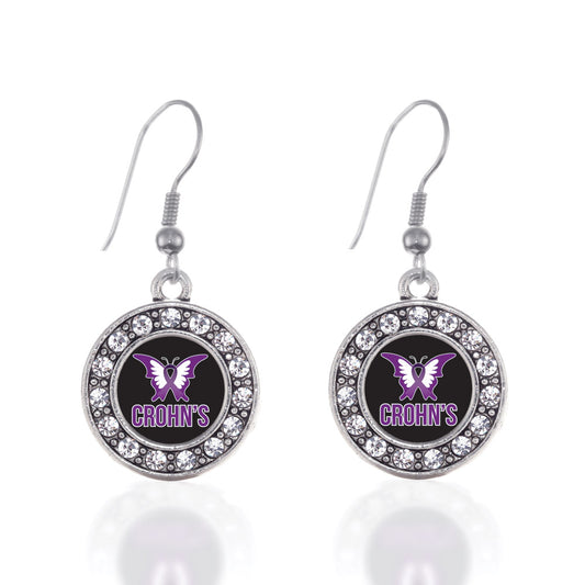 Silver Crohn's Disease Circle Charm Dangle Earrings
