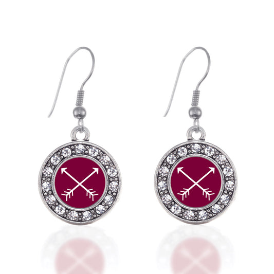 Silver Crossbows Circle Charm Dangle Earrings
