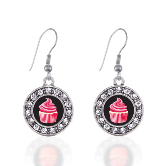 Silver Cupcake Lovers Circle Charm Dangle Earrings