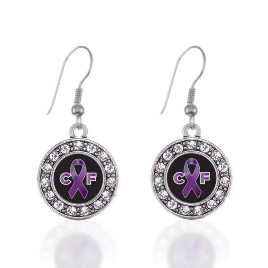 Silver Cystic Fibrosis Circle Charm Dangle Earrings