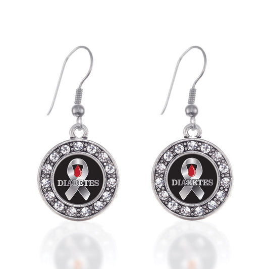 Silver Diabetes Awareness Circle Charm Dangle Earrings