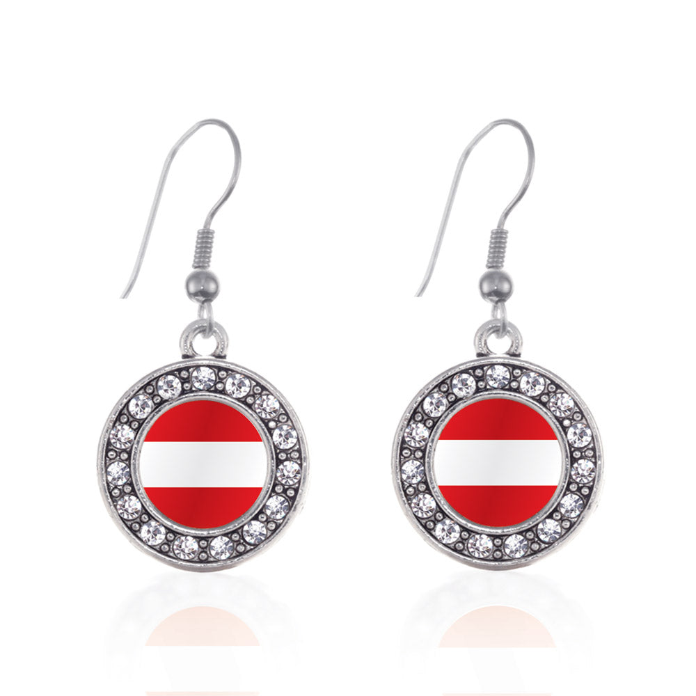 Silver Austria Flag Circle Charm Dangle Earrings