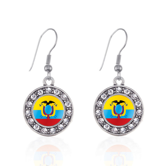 Silver Ecuador Flag Circle Charm Dangle Earrings