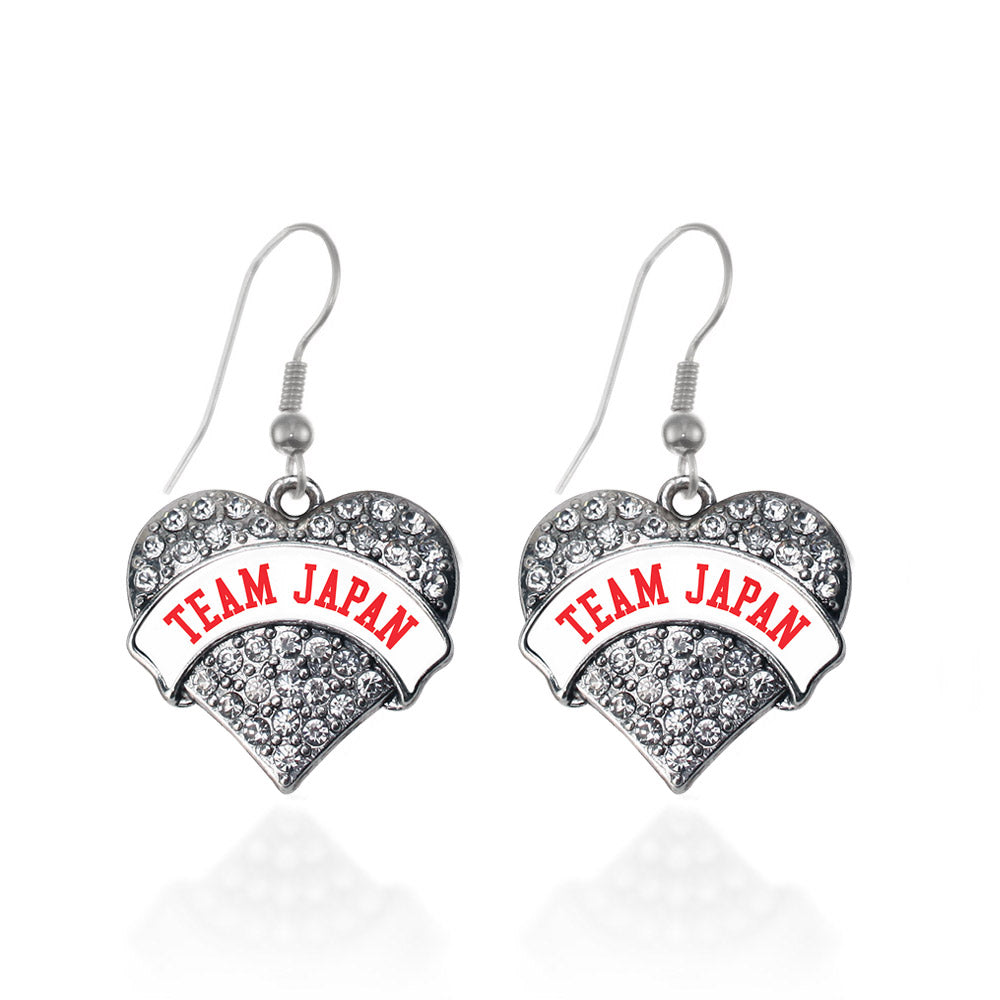 Silver Team Japan Pave Heart Charm Dangle Earrings