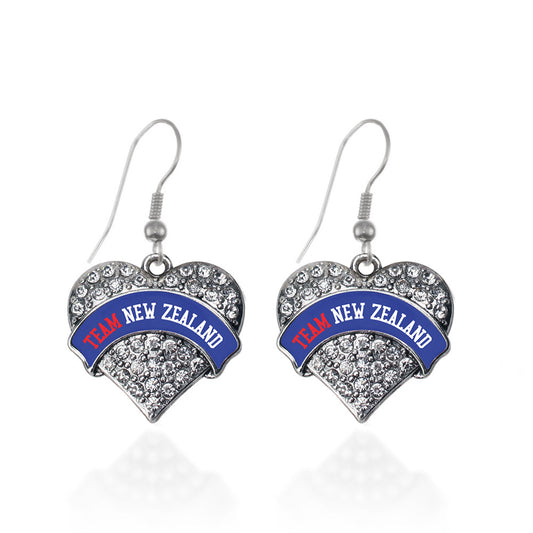 Silver Team New Zealand Pave Heart Charm Dangle Earrings