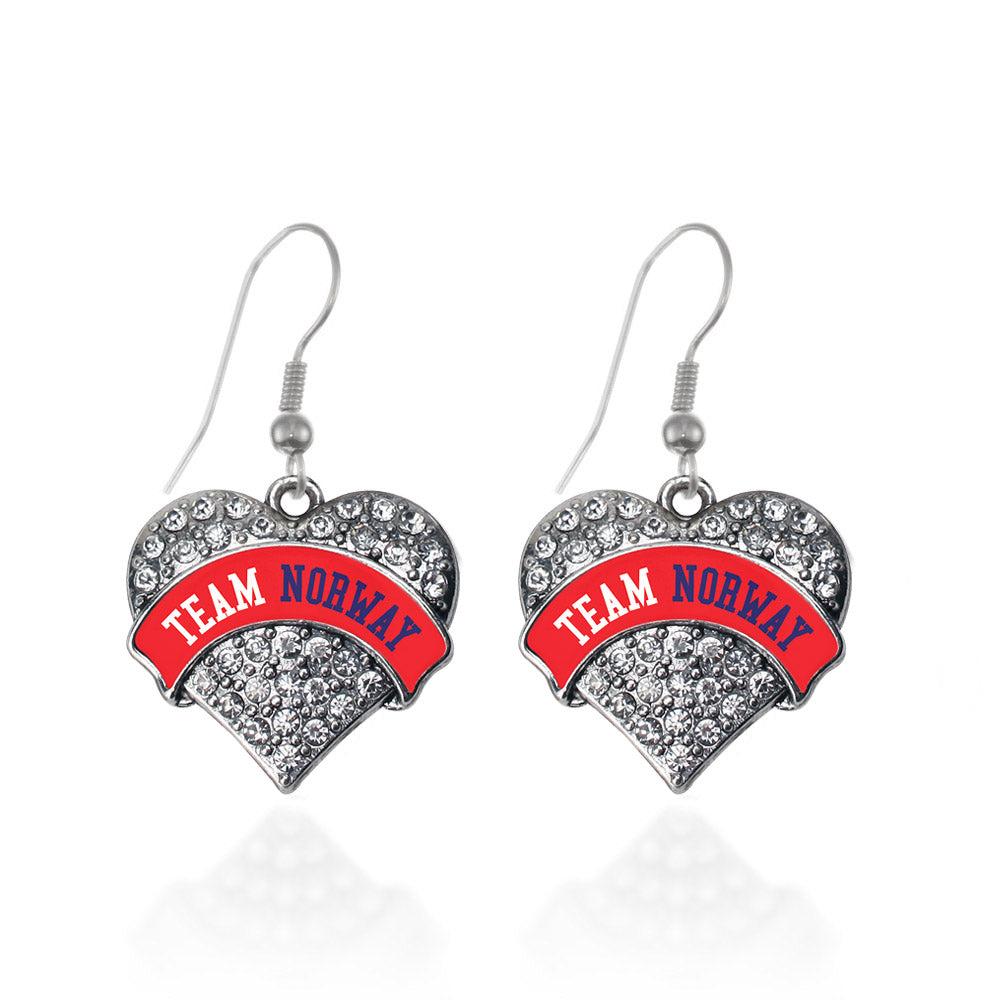 Silver Team Norway Pave Heart Charm Dangle Earrings