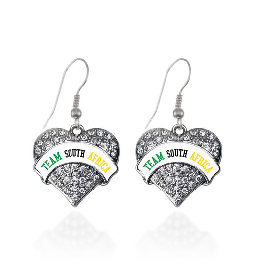 Silver Team South Africa Pave Heart Charm Dangle Earrings