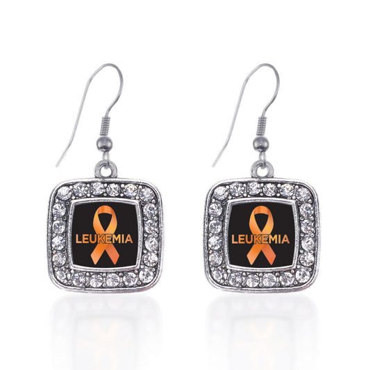 Silver Leukemia Support Square Charm Dangle Earrings