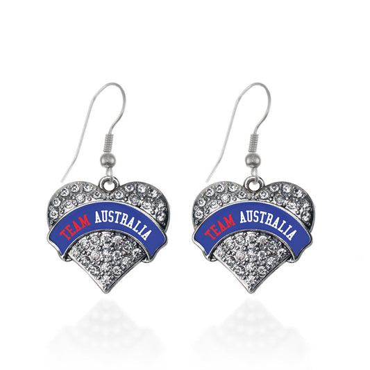 Silver Team Australia Pave Heart Charm Dangle Earrings