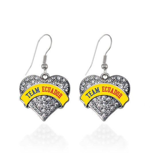 Silver Team Ecuador Pave Heart Charm Dangle Earrings