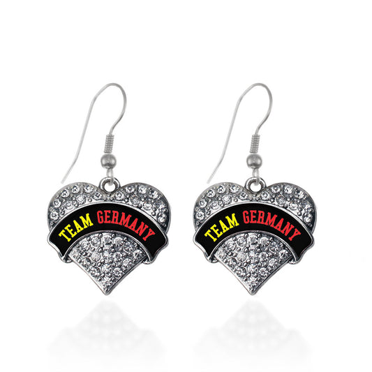 Silver Team Germany Pave Heart Charm Dangle Earrings