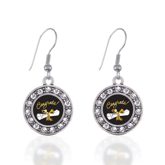 Silver Diploma Circle Charm Dangle Earrings