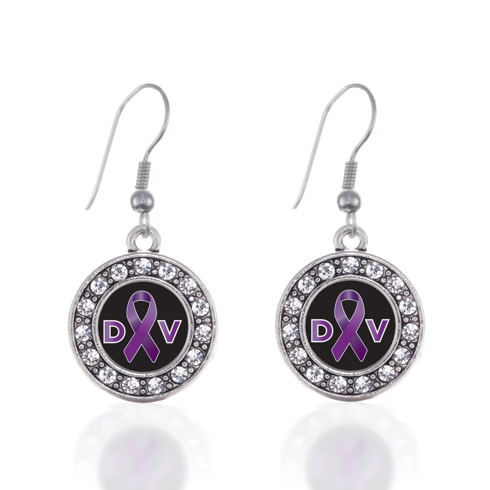 Silver Domestic Violence Support Circle Charm Dangle Earrings