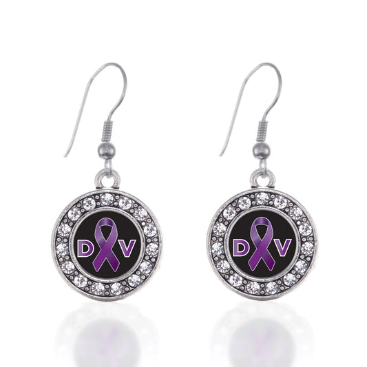 Silver Domestic Violence Support Circle Charm Dangle Earrings