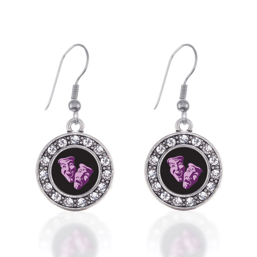 Silver Drama Faces Circle Charm Dangle Earrings