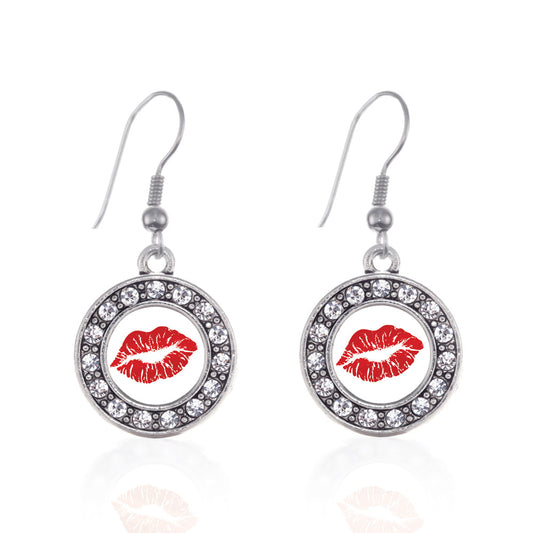 Silver Goodbye Kiss Emoji Circle Charm Dangle Earrings