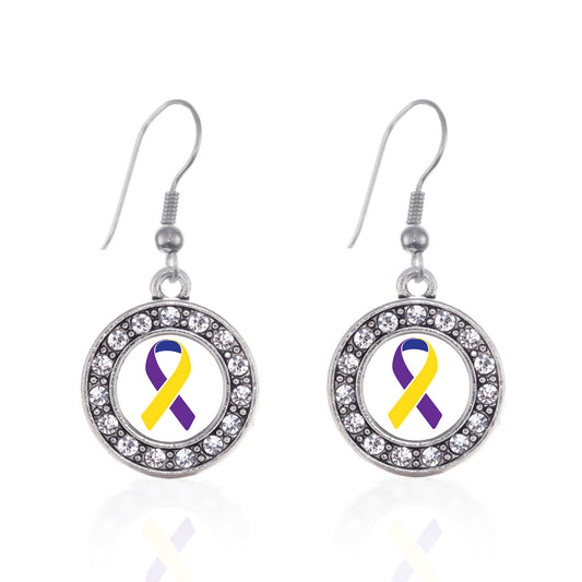 Silver Bladder Cancer Awareness Circle Charm Dangle Earrings