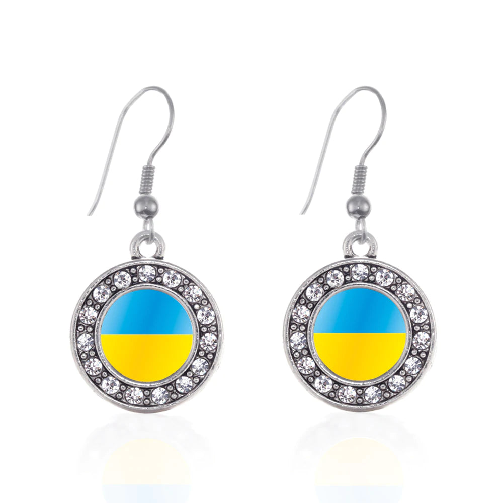 Silver Ukraine Flag Circle Charm Bracelet, Earrings and Necklace Set