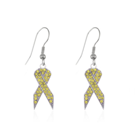Silver Yellow Ribbon Charm Dangle Earrings