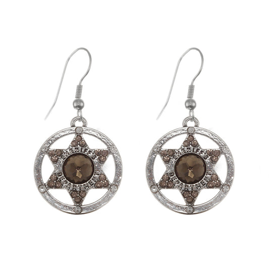 Silver Sheriff Badge Charm Dangle Earrings