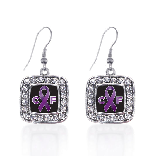 Silver Cystic Fibrosis Square Charm Dangle Earrings