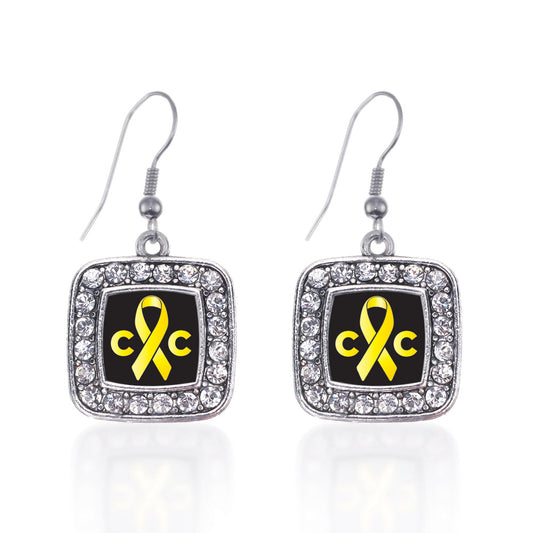 Silver Childhood Cancer Support Square Charm Dangle Earrings