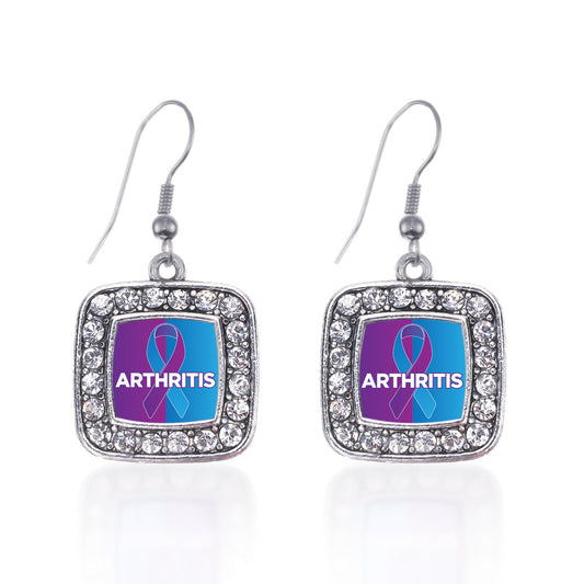 Silver Arthritis Square Charm Dangle Earrings