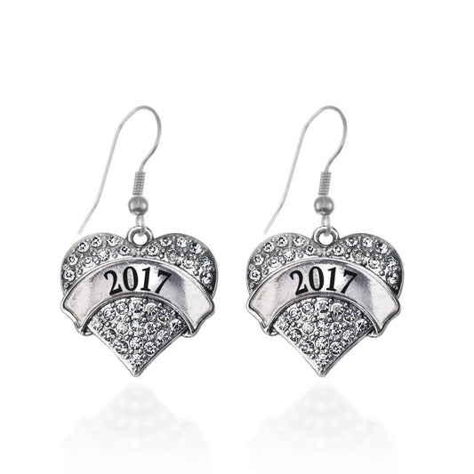 Silver 2017 Pave Heart Charm Dangle Earrings