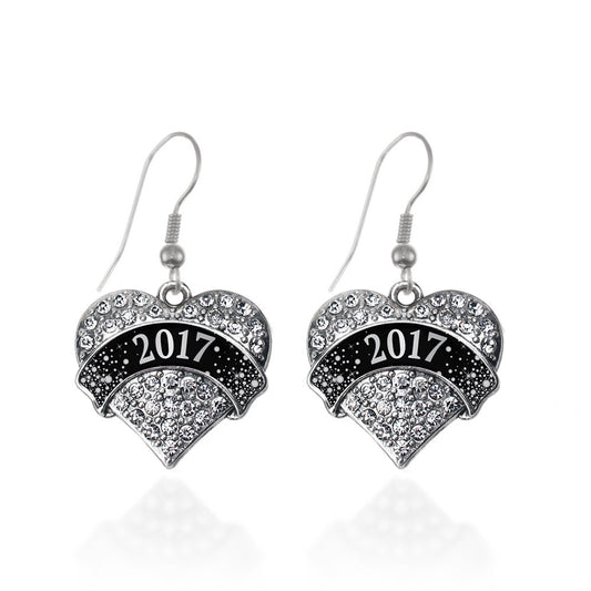 Silver Black and Silver 2017 Pave Heart Charm Dangle Earrings