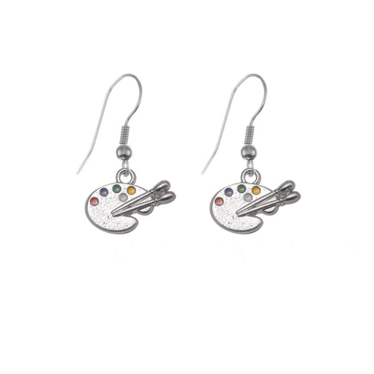 Silver Artist's Palette Charm Dangle Earrings