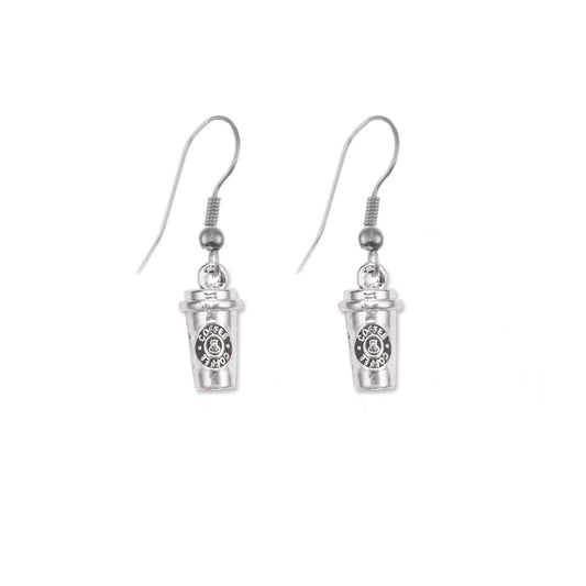 Silver Coffee Travel Mug Charm Dangle Earrings