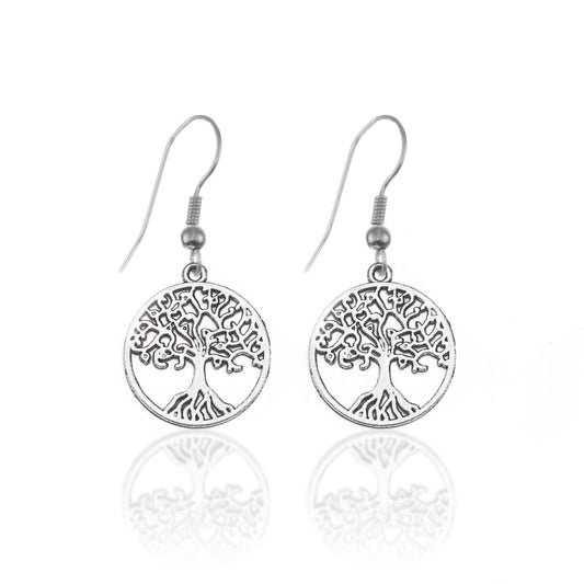 Silver Tree Of Life Charm Dangle Earrings