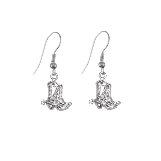 Silver Petite Cowgirl Boot Charm Dangle Earrings