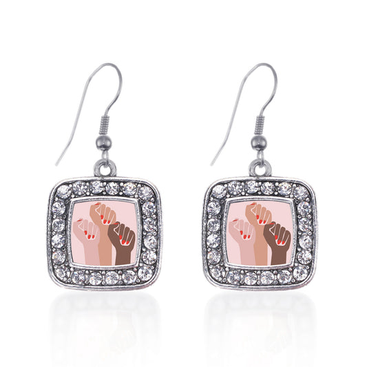 Silver Womens March - Unite! Square Charm Dangle Earrings