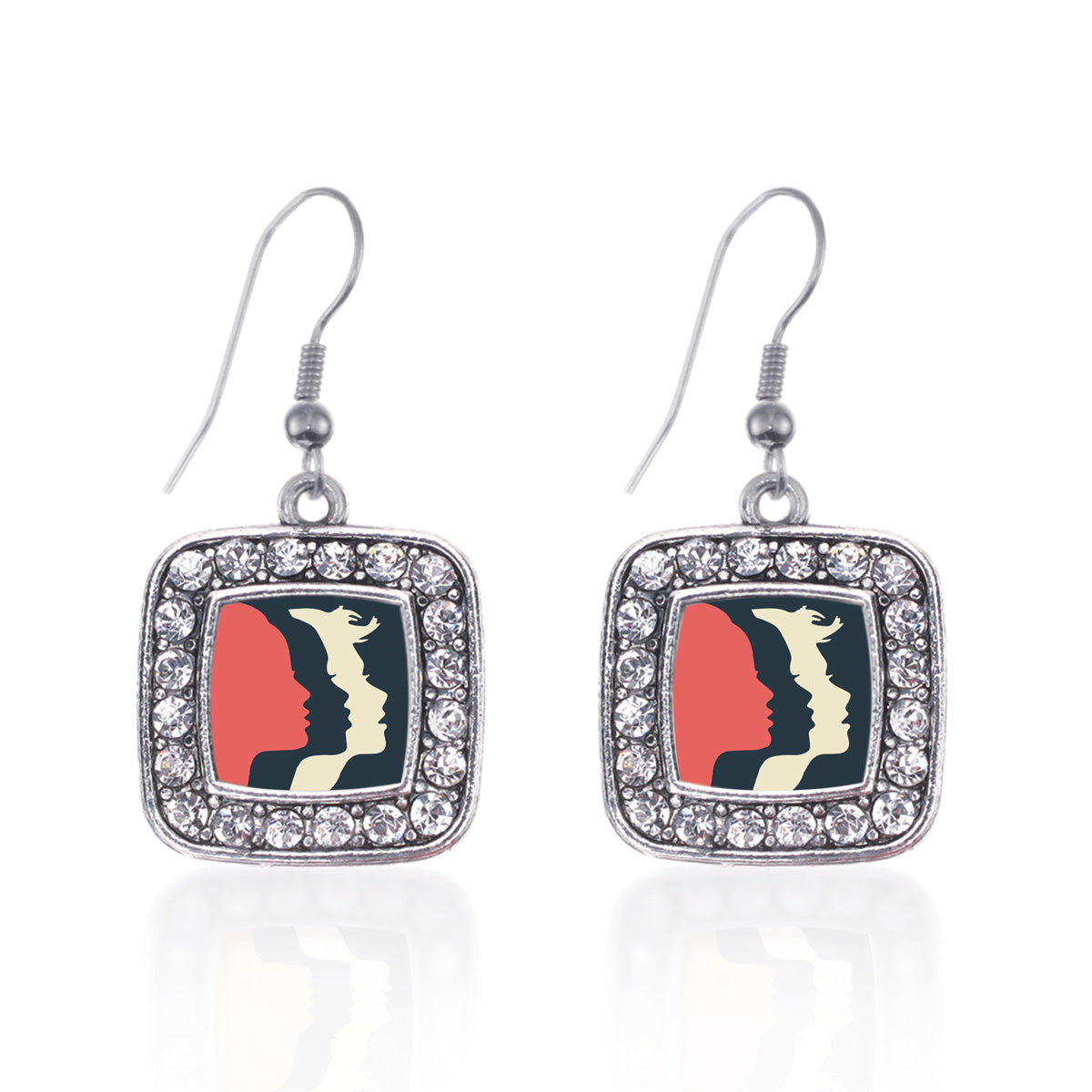 Silver Womens March Logo Square Charm Dangle Earrings